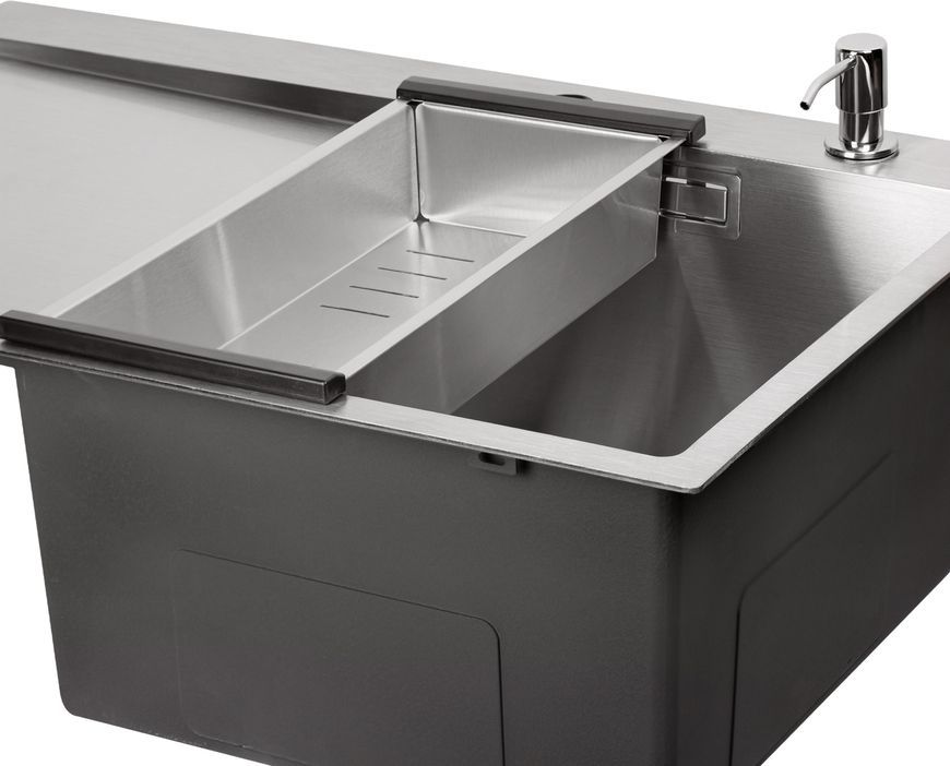 Кухонна мийка інтегрована QTAP DK6845R Satin 3,0/1,2 мм + сушарка + диспенсер - QTDK6845RSET3012