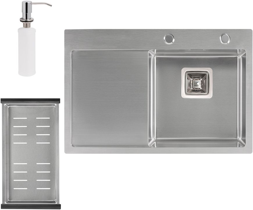 Кухонна мийка інтегрована QTAP DK6845R Satin 3,0/1,2 мм + сушарка + диспенсер - QTDK6845RSET3012