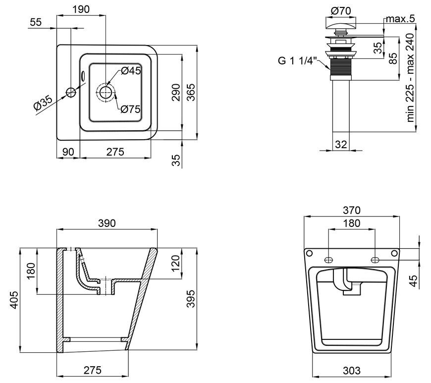 Раковина подвесная моноблок QTAP Tern 370х410х400 White с донным клапаном QT1711G808W - QT1711G808W