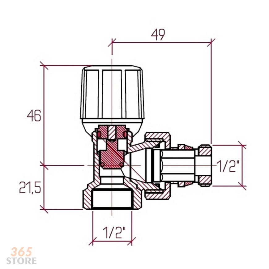 Кран (вентиль) радиаторный Icma 1/2" усиленный с антипротечкой угловой без ручки №952 - 82952AD06