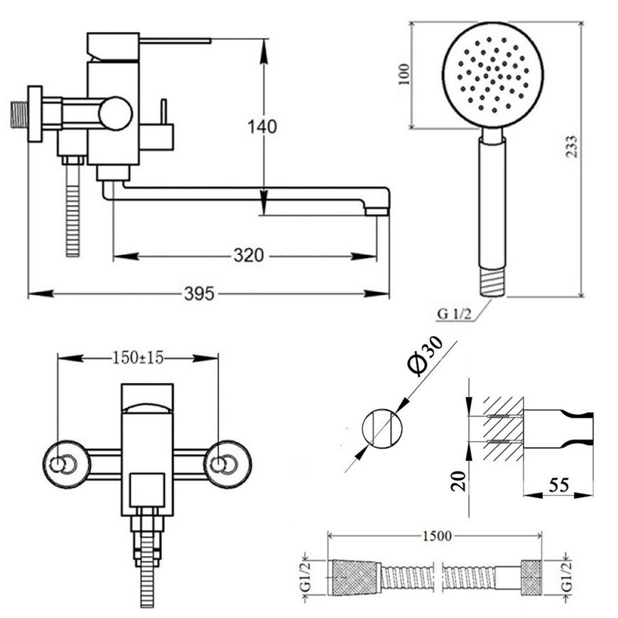 Комплект смесителей Lidz: для ванны Aria 005, для умывальника Aria 0011F Nickel LDARI005NKS3493948747