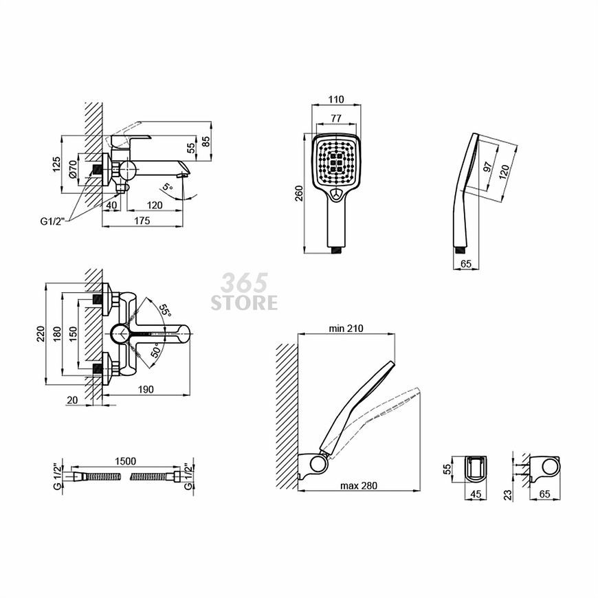Змішувач для ванни Qtap Grand BCR 006 з коротким виливом Chrome/Black QTGRABCR006 - QTGRABCR006