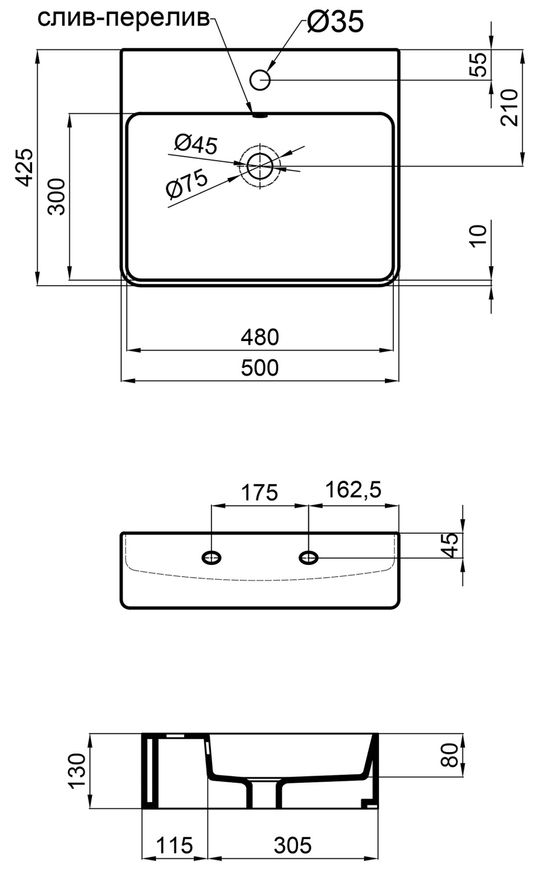 Раковина підвісна/накладна Qtap Nando 500х425х130 White з донним клапаном QT1211K404AW - QT1211K404AW