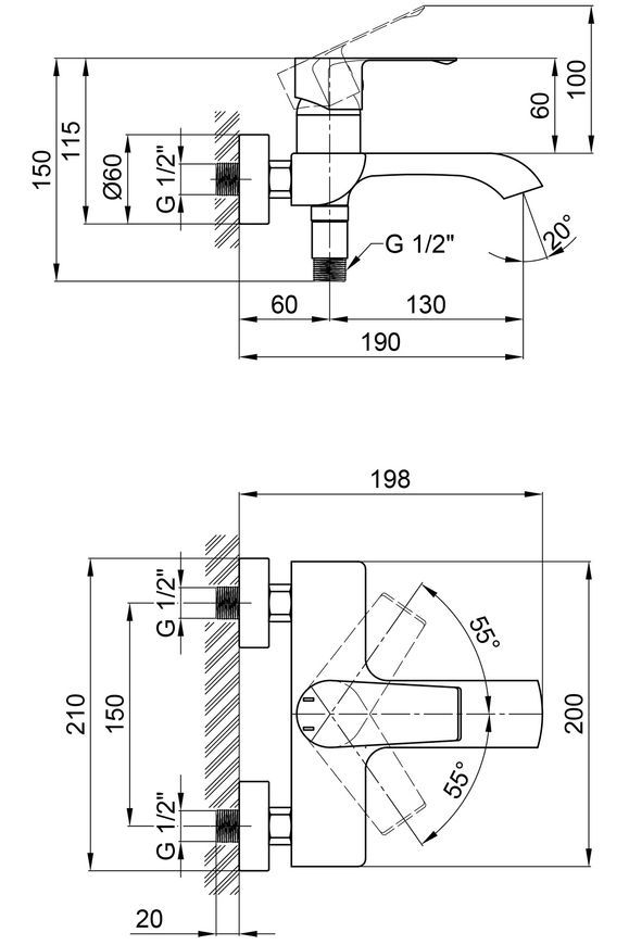 Змішувач для ванни QTAP Želnava 3050101C з коротким виливом - QTZELN3050101C
