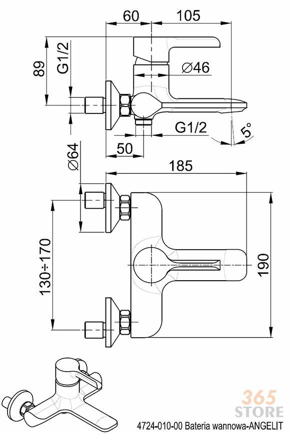 Смеситель для ванны KFA ARMATURA ANGELIT 4724-010-40 - 4724-010-40