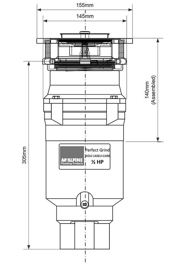 Подрібнювач харчових відходів для кухонної мийки McALPINE Slim WDU-1ASEU-CARB