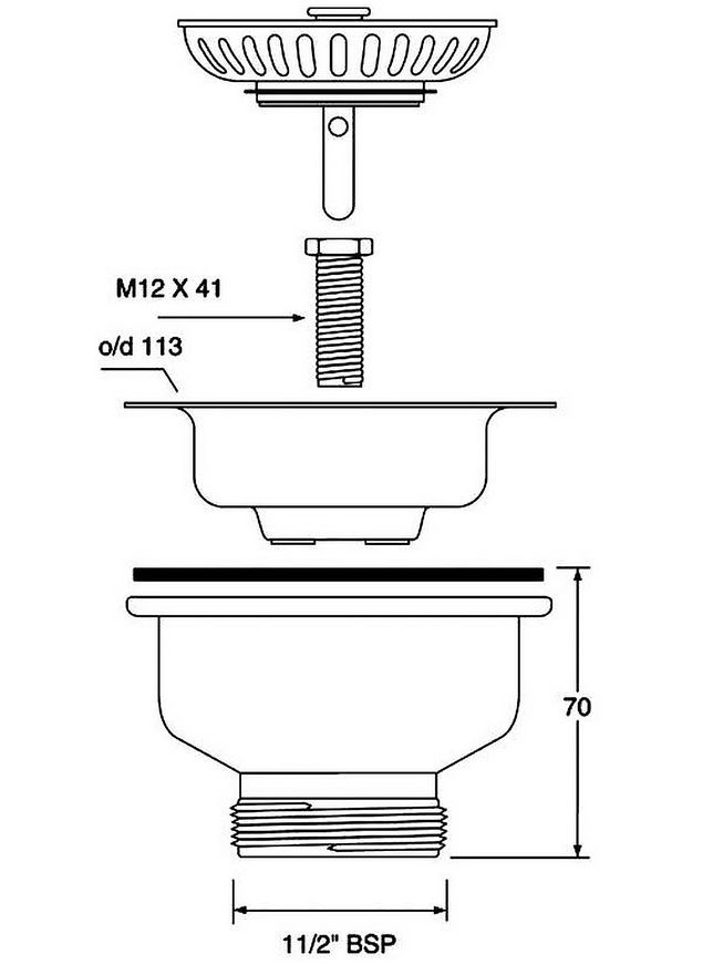 Злив для кухонної мийки McALPINE 1 1/2&Prime;x113 мм хром, нержавіюча сталь BSW50P-POL