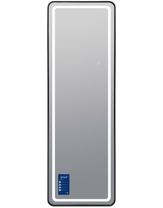 Дзеркало підлогове/настінне Qtap Gemini GE1 500х1600 мм, прямокутне, з LED-підсвіткою Touch, димером, Black QTGE50160049284