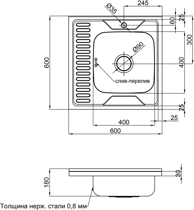 Кухонна мийка LIDZ 6060-R Satin 0,8 мм (180) - LIDZ6060RSAT8