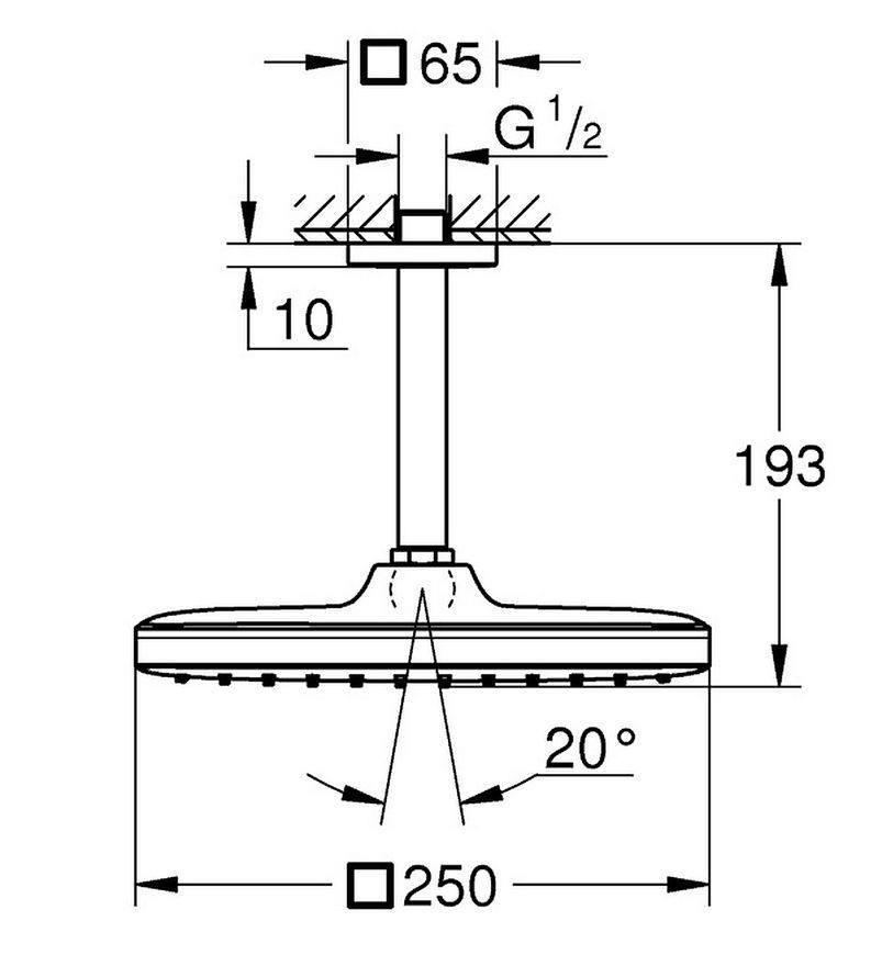 Лейка для верхнего душа с держателем GROHE Tempesta 250 Cube 26688000 - 26688000