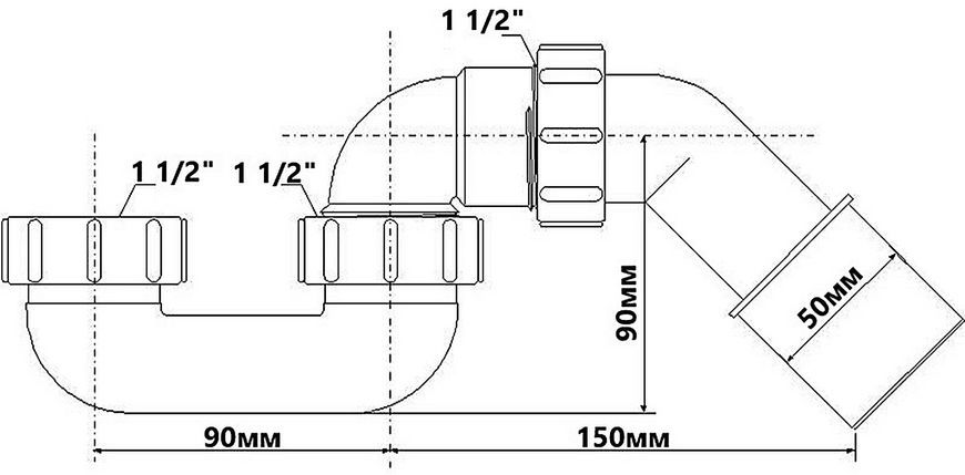 Сифон для душового піддону McALPINE HC250F без зливу 1 1/2х40/50 - HC250F