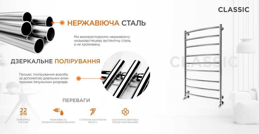 Полотенцесушитель водяной MARIO Классик 900x530/500 хром 1.1.0109.01.P - 1.1.0109.01.P
