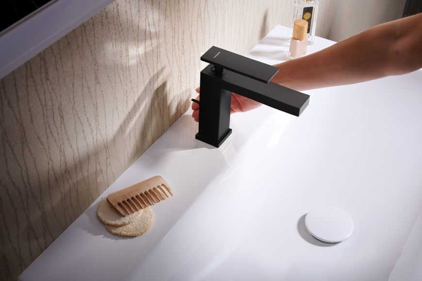 Смеситель для раковины HANSGROHE Tecturis E 110 EcoSmart+ Matt Black 73010670 черный с донным клапаном - 73010670