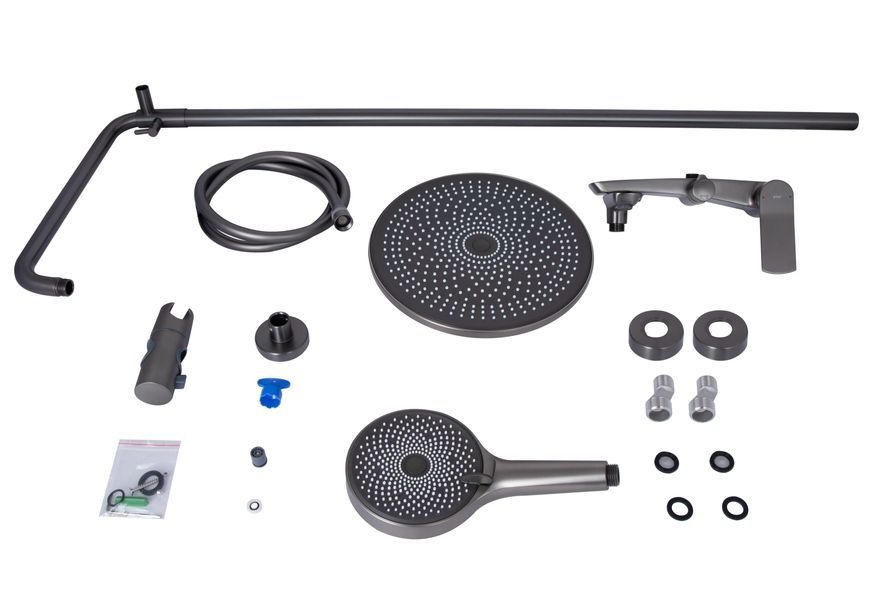 Душевая система Qtap Slavonice с поворотным изливом Gunmetal Black PVD QTSLA111GMB45910 - QTSLA111GMB45910