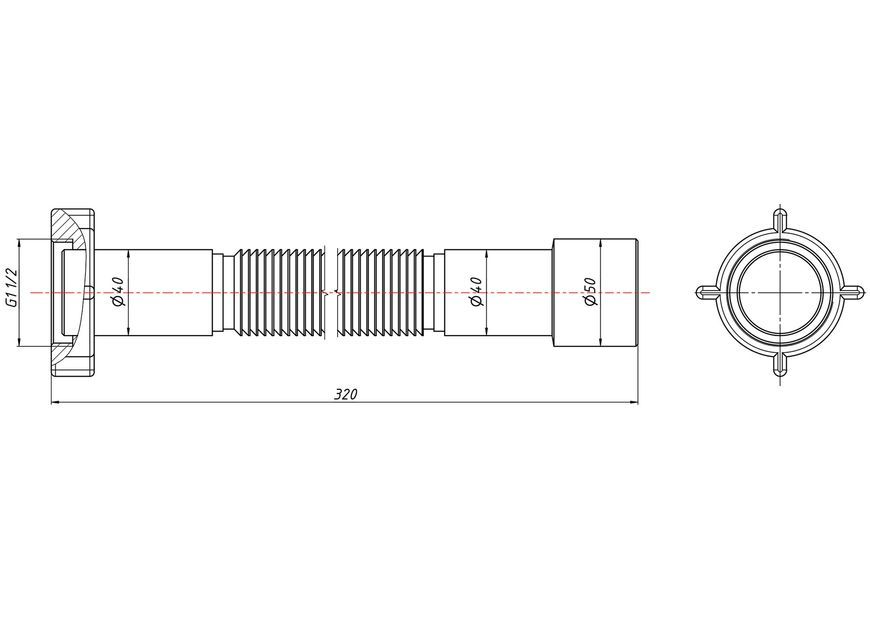 Гофра (гибкая труба) Lidz (WHI) 60 01 G002 00&nbsp;с&nbsp;накидной&nbsp;гайкой&nbsp;1 1/2"&nbsp;320-600&nbsp;мм LIDZWHI6001G00200