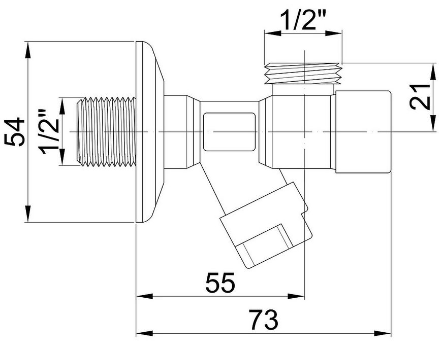 Кран приборный буксовый ICMA 1/2"х1/2" с фильтром угловой №518 90518AD07