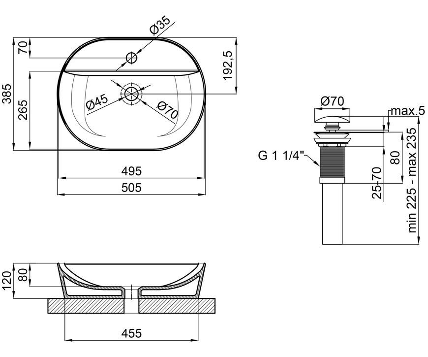 Раковина-чаша QTAP Scorpio 505х385х120 Matt black з донним клапаном QT142202MBMB - QT142202MBMB