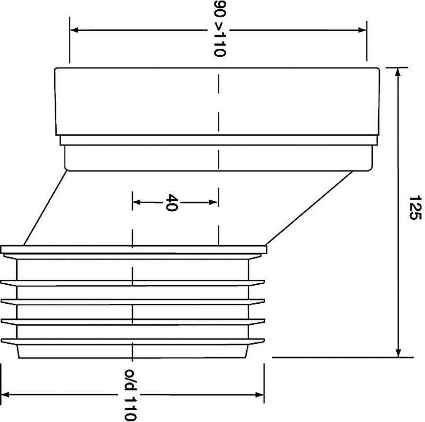 Каналізаційне підключення коротке McALPINE 125 мм 90-110/110 мм з зміщенням на 40 мм HC38