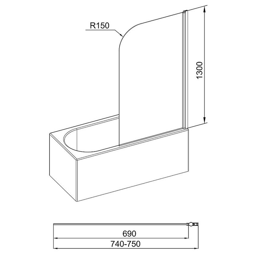 Шторка стеклянная (перегородка) для ванны QTAP STANDARD стекло 6 мм Pear, 75x130, распашная, правая - STDCRM407513APR