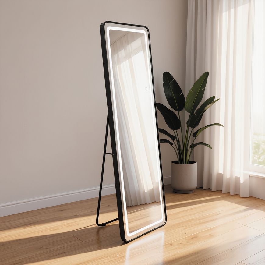 Дзеркало підлогове/настінне Qtap Gemini GE1 500х1600 мм, прямокутне, з LED-підсвіткою Touch, димером, Black QTGE50160049284