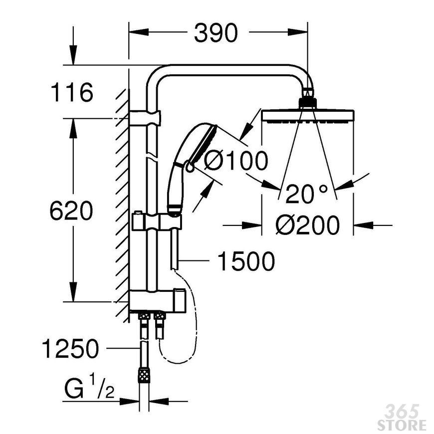 Душевая система GROHE New Tempesta Rustic System 200 с переключателем 27399002 - 27399002