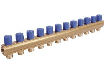 Коллектор&nbsp;ICMA&nbsp;с&nbsp;регулировочными&nbsp;вентилями&nbsp;1" 12 выходов №1105 (Blue) 871105PU0512