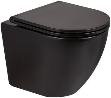 Унитаз подвесной QTAP Robin безободковый черный с сиденьем Soft-close QT13332141ERMB - QT13332141ERMB