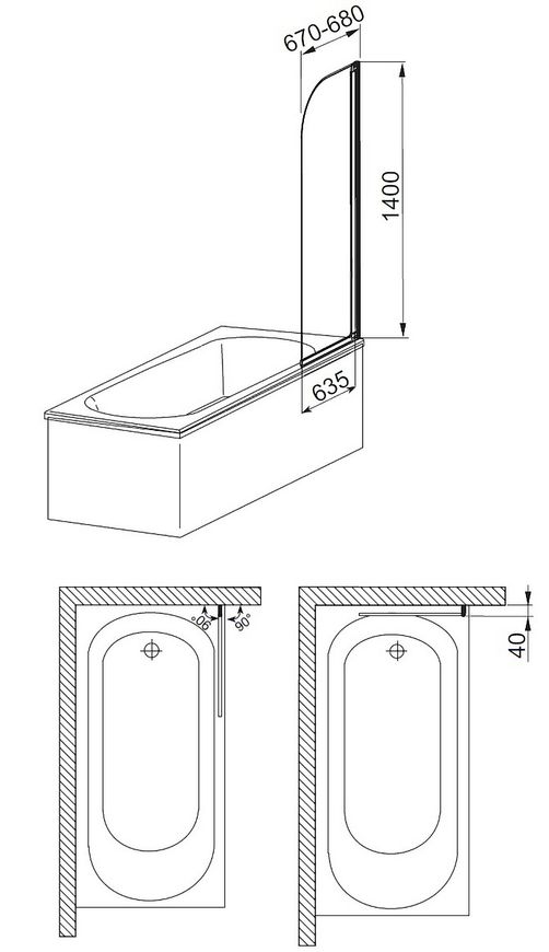 Шторка скляна для ванни KFA ARMATURA MODERN 1 170-06990P універсальна, профіль хром - 170-06990P