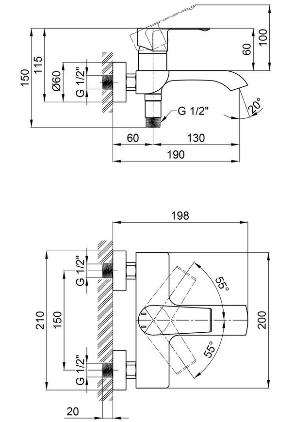Смеситель для ванны QTAP Želnava 3050101G (графит) с коротким изливом - QTZELN3050101G