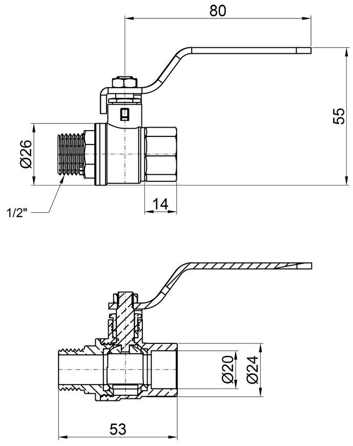 Кран кульовий SD Plus 1/2" ВЗ для води (важіль) прямий латунь PN40 SD605W15 - SD605W15