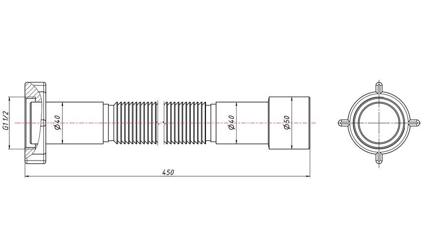 Гофра (гибкая труба) LIDZ (WHI) 60 01 G002 01&nbsp;с&nbsp;накидной&nbsp;гайкой&nbsp;1 1/2"&nbsp;1125&nbsp;мм LIDZWHI6001G00201