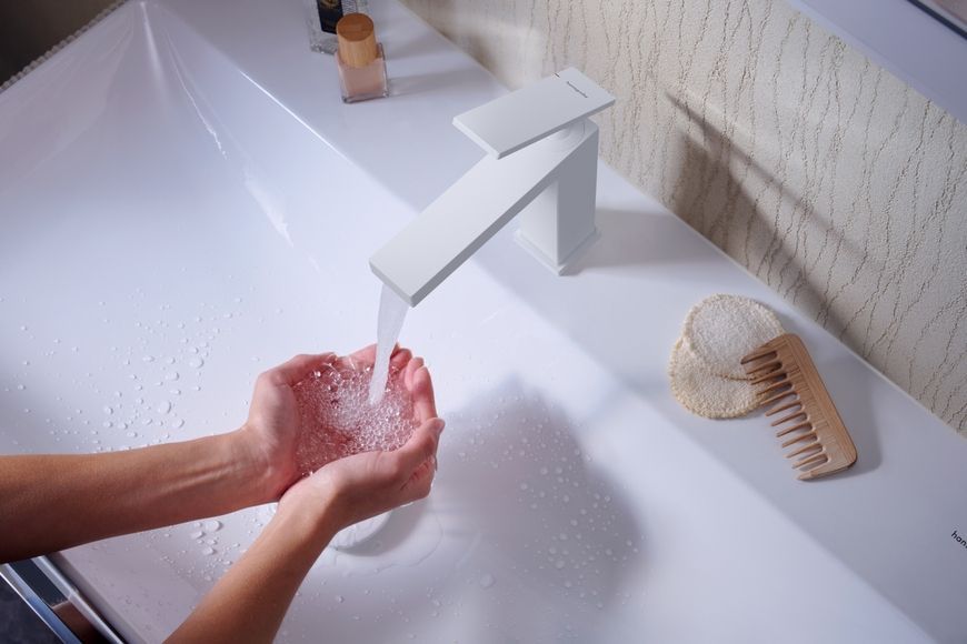 Змішувач для раковини HANSGROHE Tecturis E 110 EcoSmart+ Matt White 73010700 білий з донним клапаном - 73010700