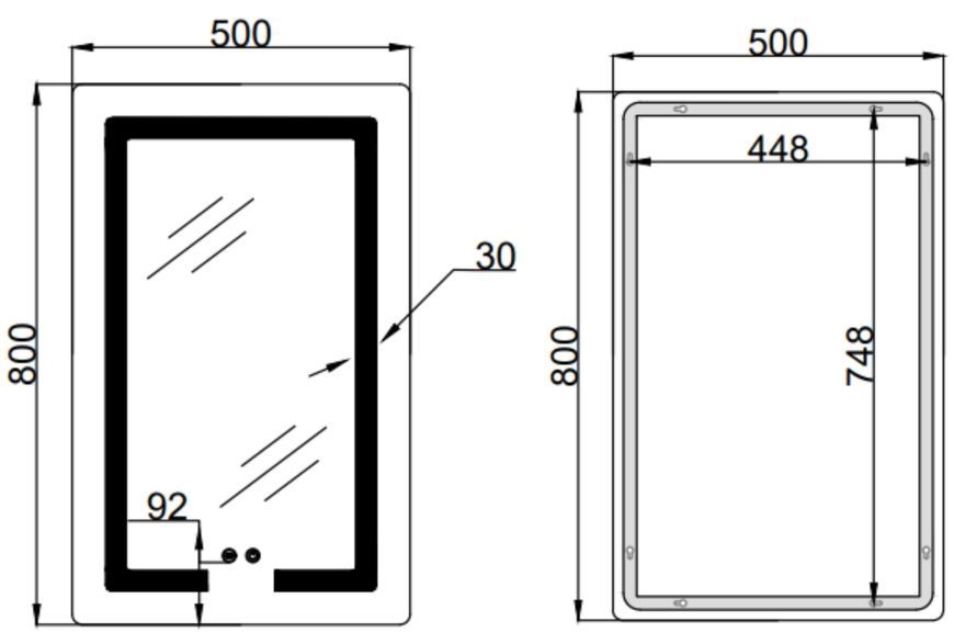 Зеркало Lidz Kubis KU2 500х800 мм с LED-подсветкой Touch, с антизапотеванием, с диммером, рег. яркости LD78LF936508048448