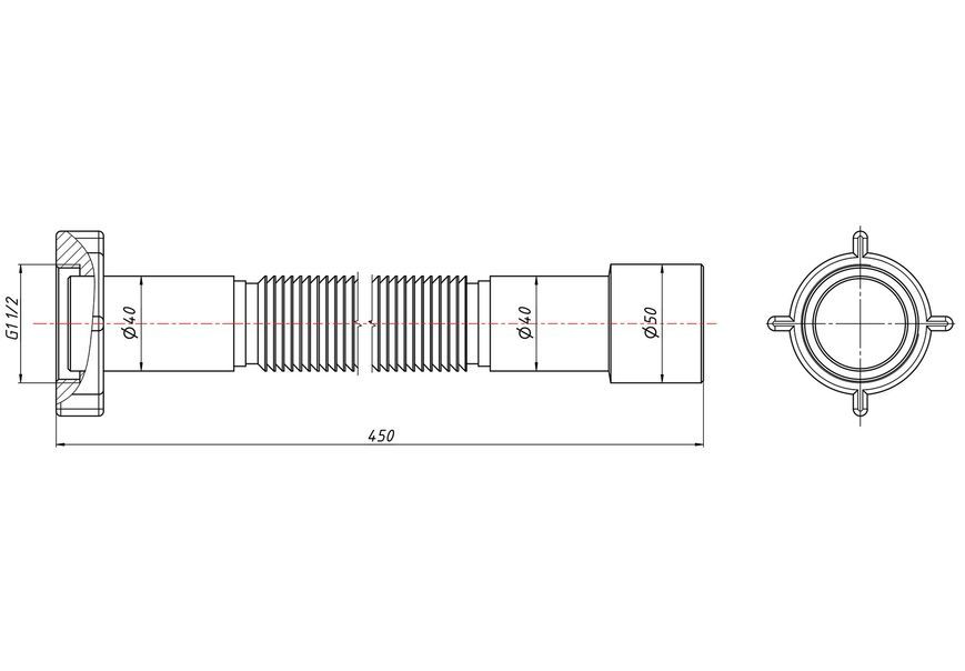Гофра (гибкая труба) Lidz (WHI) 60 01 G002 01&nbsp;с&nbsp;накидной&nbsp;гайкой&nbsp;1 1/2"&nbsp;450-1200&nbsp;мм LIDZWHI6001G00201