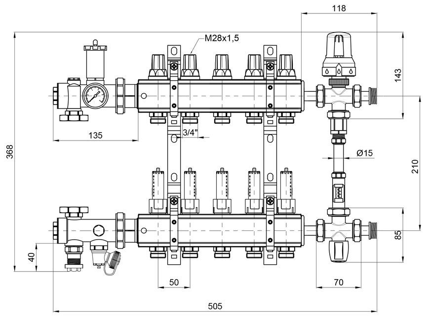 Колекторна група ICMA 1" 5 виходів, з витратомірами №K0111 A1K013APQ06 - A1K013APQ06