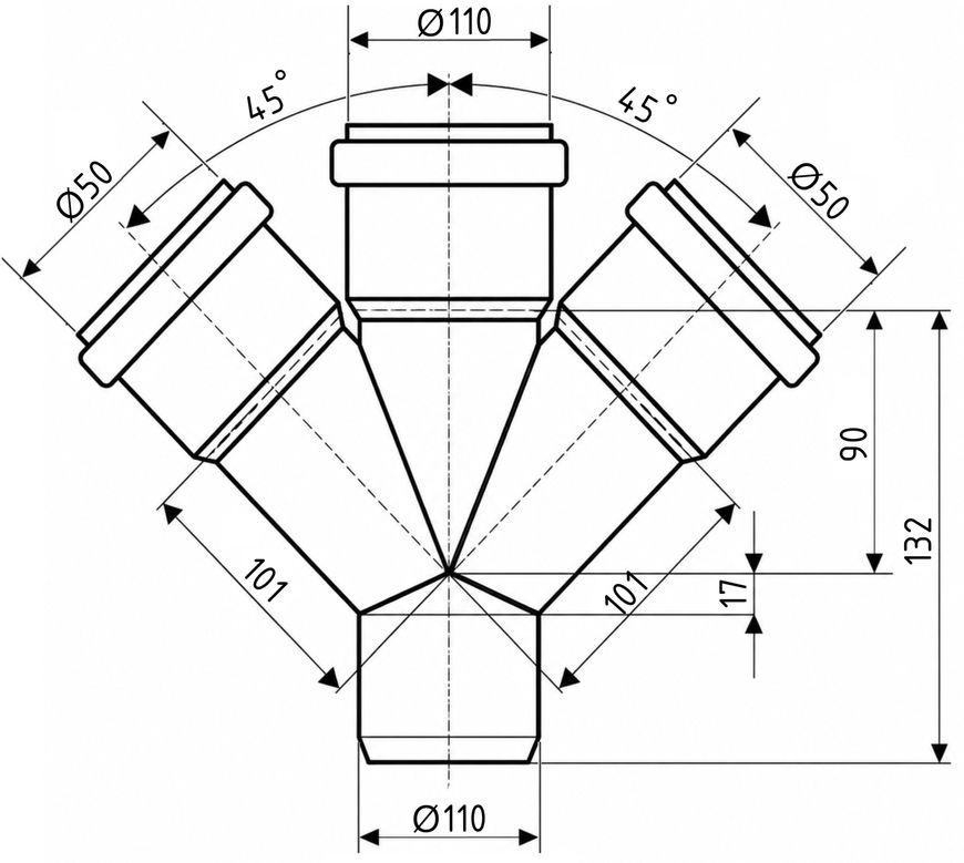 Крестовина канализационная Ostendorf-OSMA HT-System PLUS d110/50/110/50&times;45&deg; SD00057314