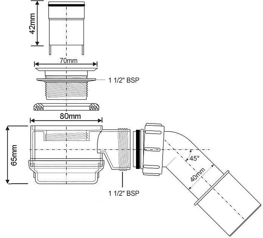 Трап для душу McALPINE Gamma CD600-B-NT 600 мм з ніжками та сифоном хром - CD600-B-NT