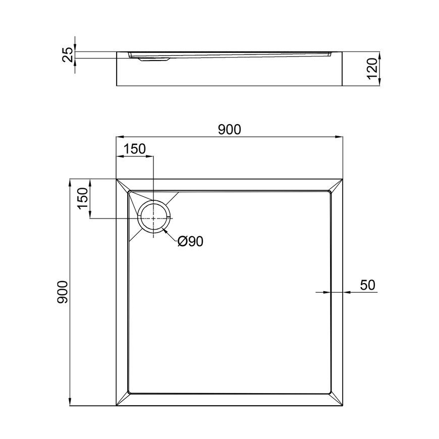 Душевой поддон QTAP Tern 309912C 90x90x12 см + сифон TERN309912C