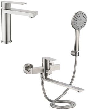 Комплект Lidz: смеситель для ванны Nexus 005 Nickel с душевым гарнитуром и смеситель для раковины Nexus 001F Nickel LDNEX001FNKS4918451504