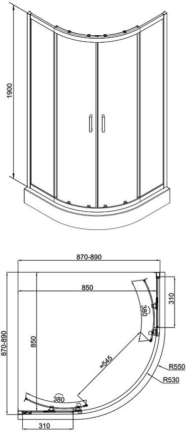 Душова кабіна QTAP TAURUS BLA1099AC6, півколо, 90x90, скло 6 мм Clear, розсувні, без піддона - TAUBLA1099AC6
