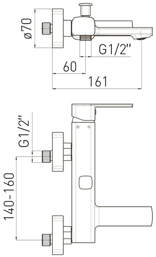 Змішувач для ванни VOLLE SOTA cromo 35 мм 1538.030101 хром - 1538.030101