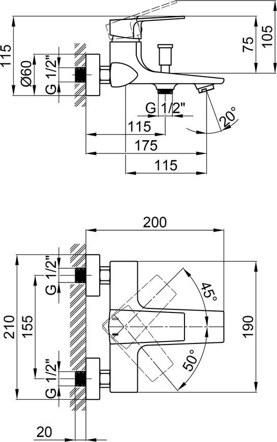 Смеситель для ванны QTAP Loděnice QTLOD3030101DC с коротким изливом - QTLOD3030101DC