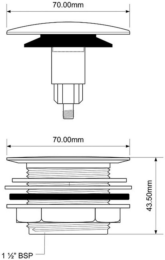 Слив для кухонной мойки McALPINE 1 1/2”х70 мм klik-klak хром CBW70-CB