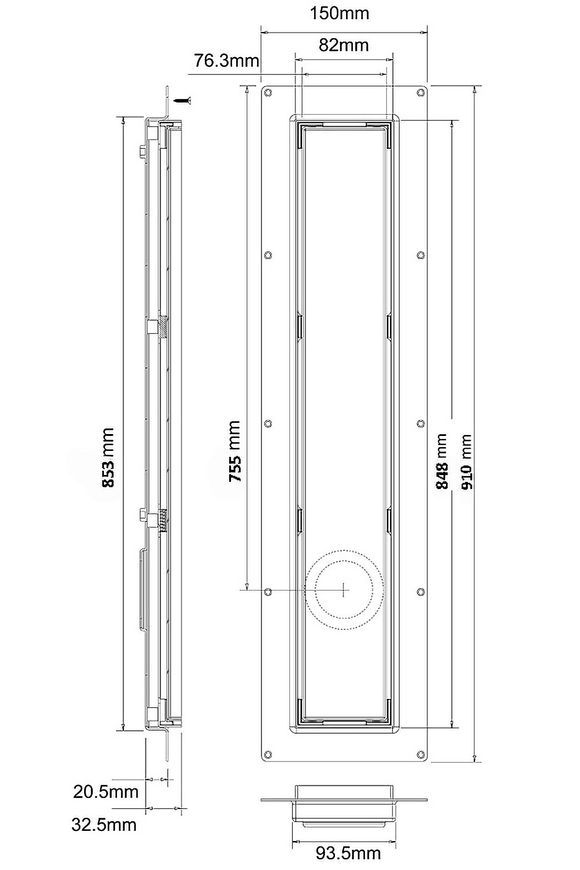 Трап для душа McALPINE Gamma CD900-B-NT 900 мм с ножками и сифоном хром - CD900-B-NT