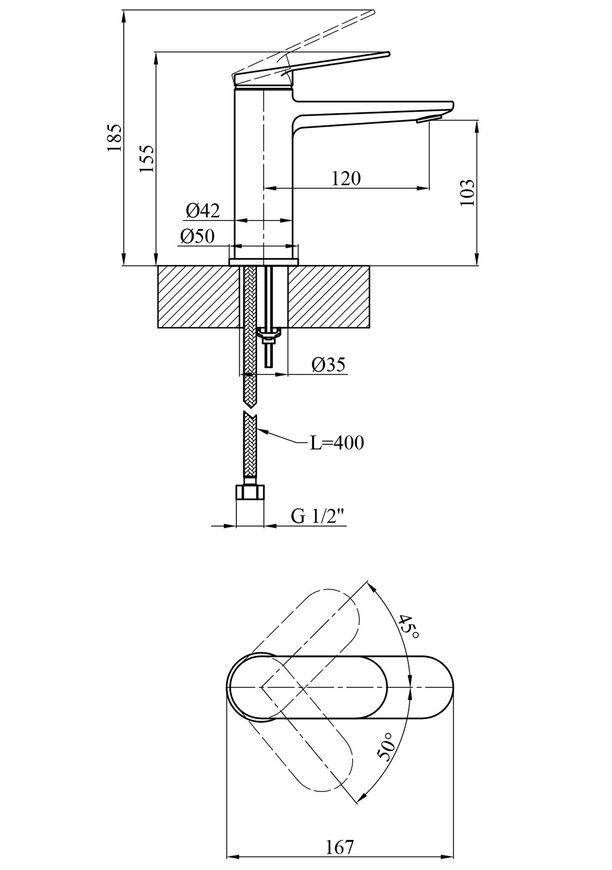 Змішувач для раковини Kroner Element 211110-5301 латунь, графіт CV035940 - Element 211110-5301