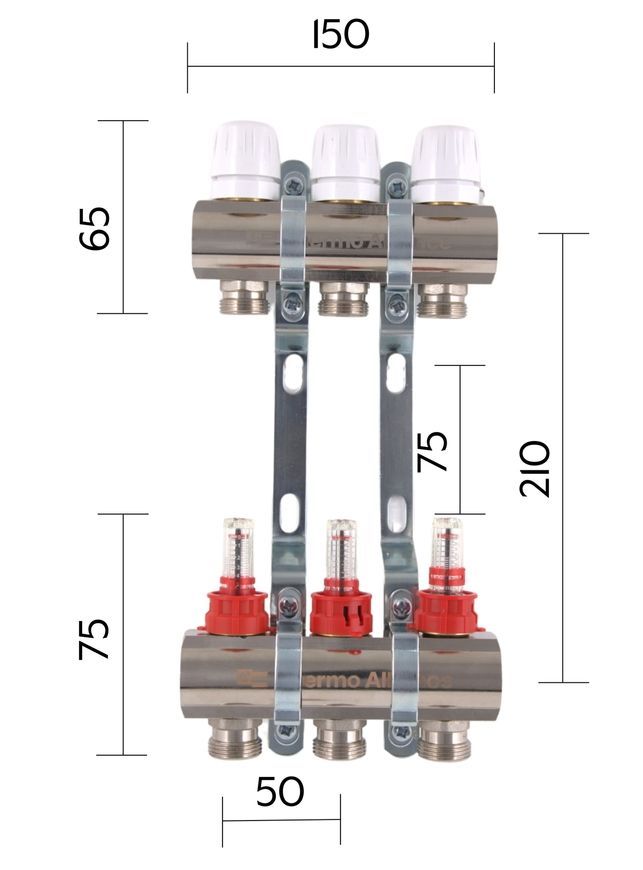 Коллектор с расходомерами Thermo Alliance Standart 1" 3 выхода 3/4" + евроконусы 3/4''х16&times;2 SD235W348884 - SD235W348884