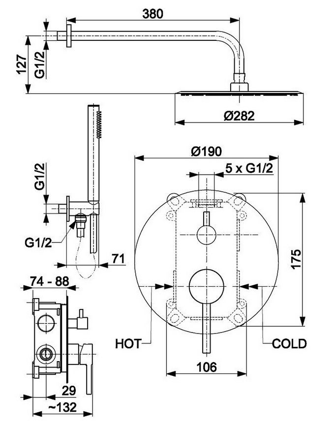 Душова система прихованого монтажу KFA ARMATURA MOZA CHROM 5039-501-00 - 5039-501-00