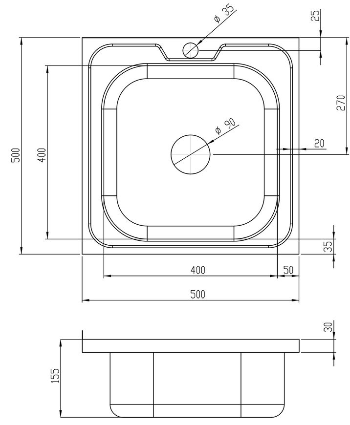 Кухонная мойка LIDZ 5050 Satin 0,6 мм (155) - LIDZ5050SAT06