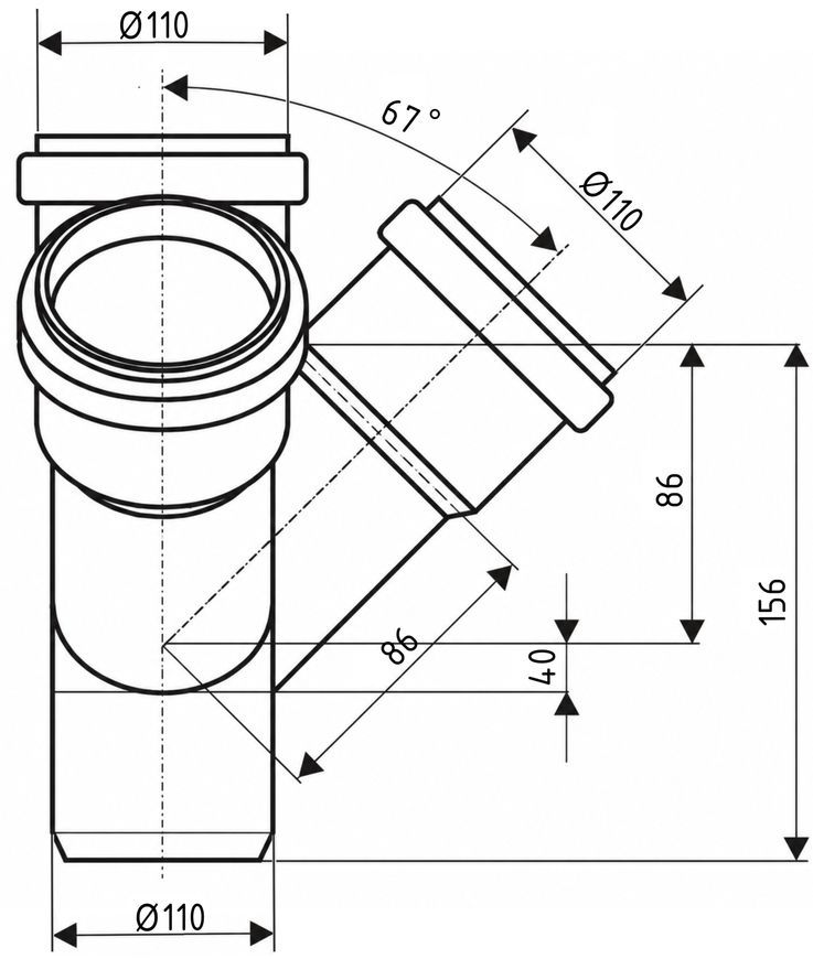 Крестовина двухплоскостная канализационная Ostendorf-OSMA HT-System PLUS d110/110/110/110&times;67&deg; SD00057209
