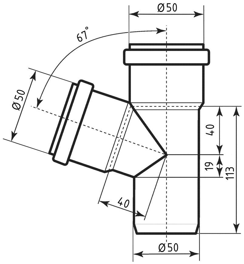 Трійник каналізаційний Ostendorf-OSMA HT-System PLUS d50/50/50&times;67&deg; SD00057156